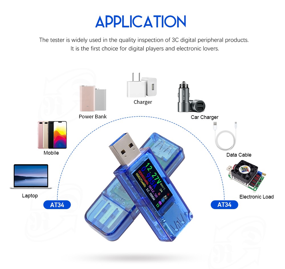 New AT34 3.0 color LCD Digital USB charge tester DC voltmeter current voltage meter Ammeter multimeter battery detector