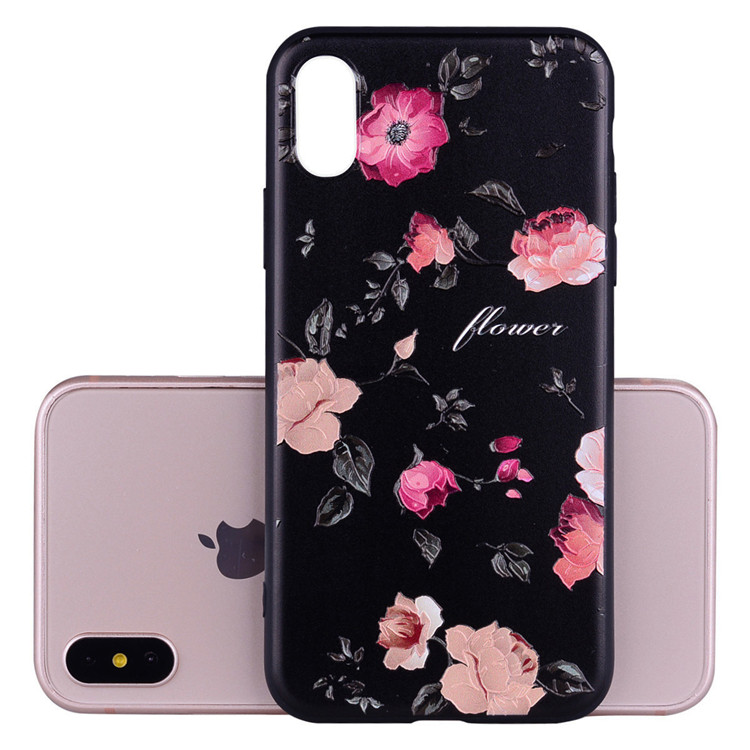 Custom Mobile Phone Cover for iPhone 8 7 6 plus , for iPhone X Black Flower Case