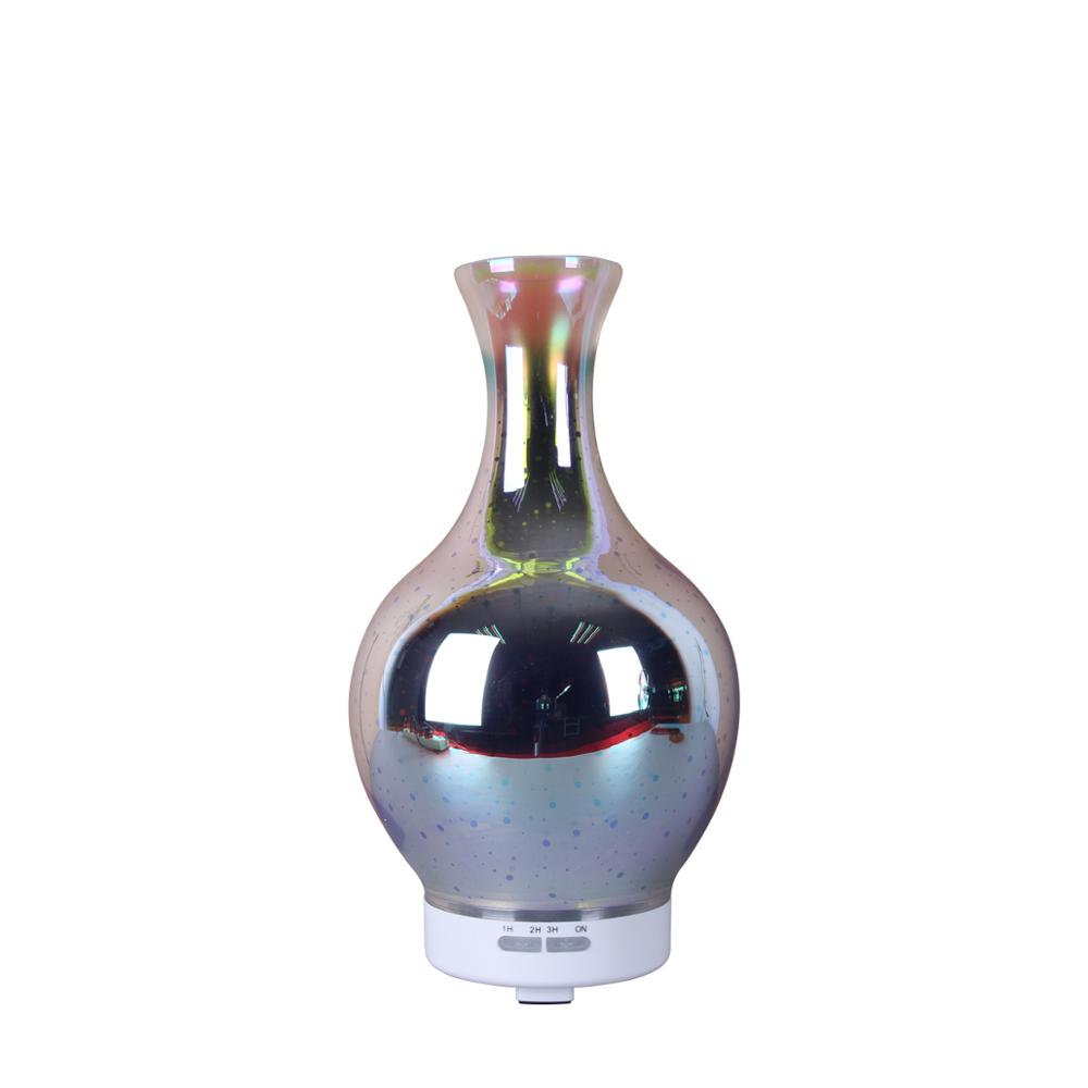 Beautiful Special Vase 3D Glass Aromatherapy Essential Oil Diffuser with Mirror Chrome Glass Colorful Rainbow LED Light Change