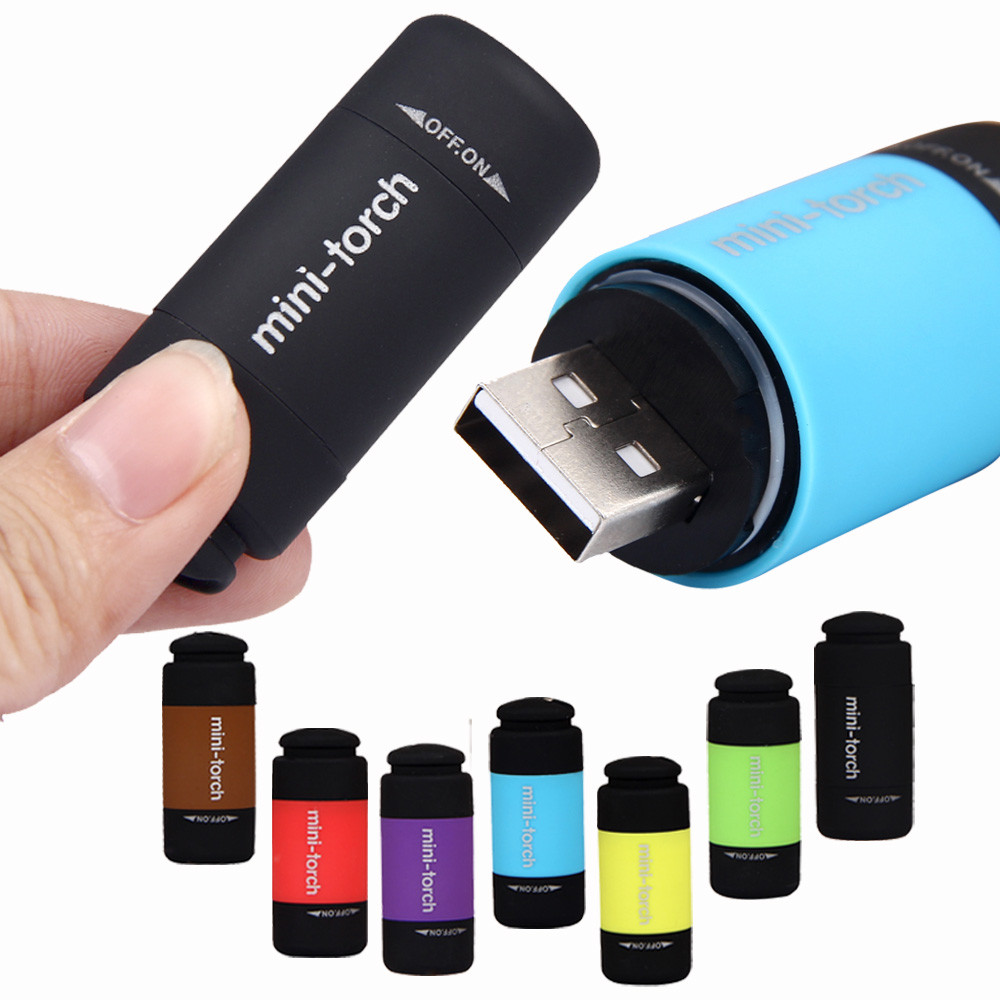 MINI USB charging Portable Super Bright  LED Torch Keychain Flashlight Batteries Included