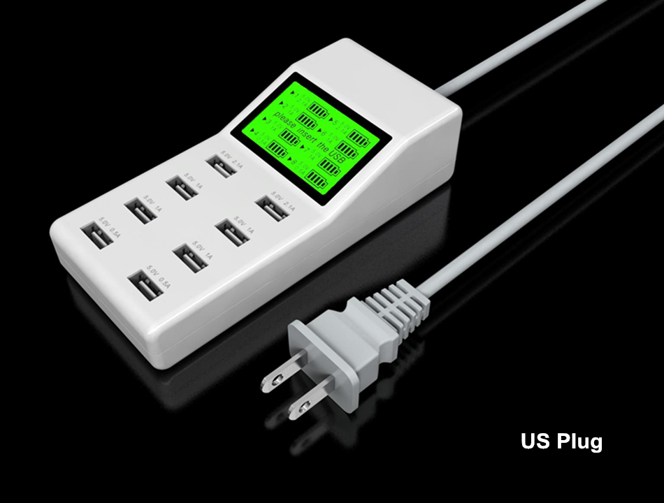 8 Ports USB Wall Charger LED Display Screen US EU UK Plug Adapter Mobile Phone Charger for iPhone Samsung Xiaomi USB Charger