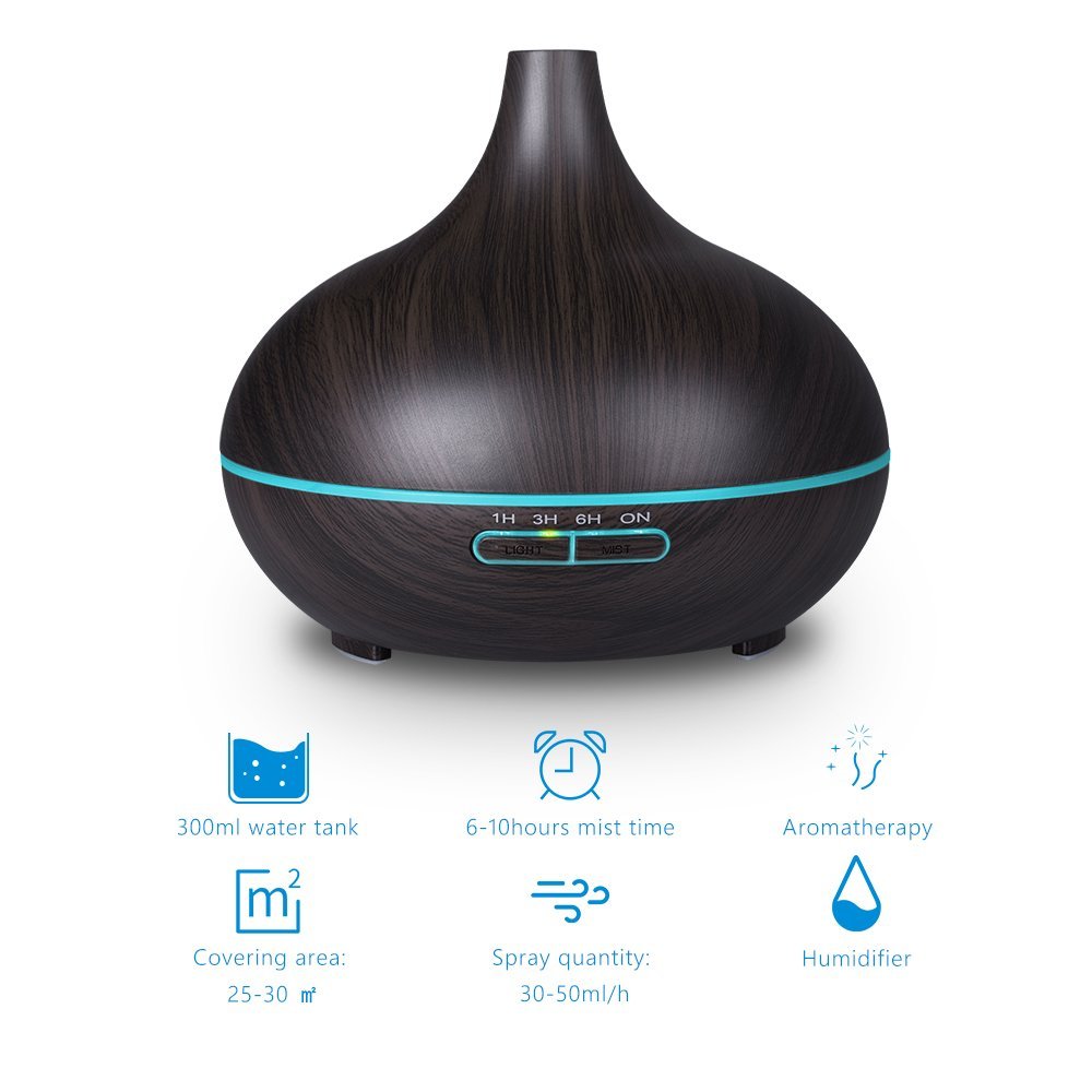 2018 Hot Popular Ultrasonic Cool Mist Humidifier, Wooden Air Freshener Essential Oil DIffuser with Led Lamp Purifier