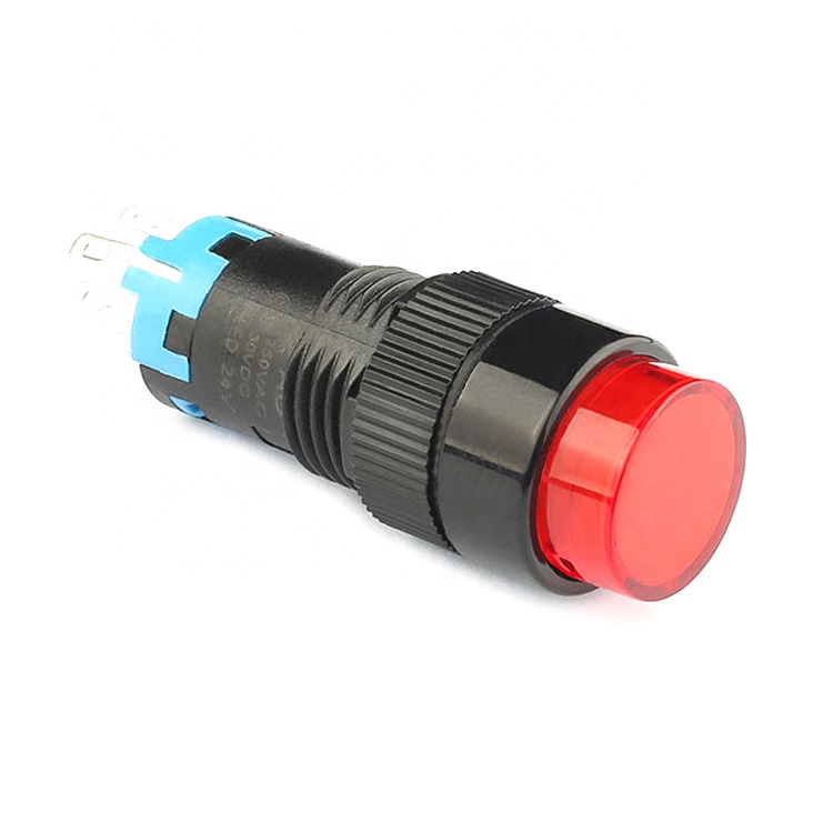 AD series 12mm single pole round push button switch with 6V DC led yellow cap