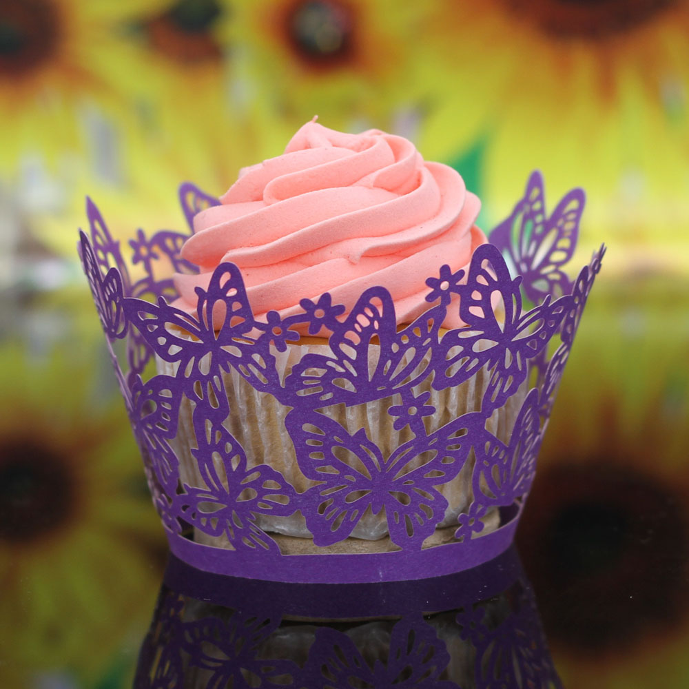 50 PCS Beautiful Cup Cake Topper Muffin Wrappers Laser Cut Butterfly Cupcake Wrappers for Birthday Wedding Party Decoration