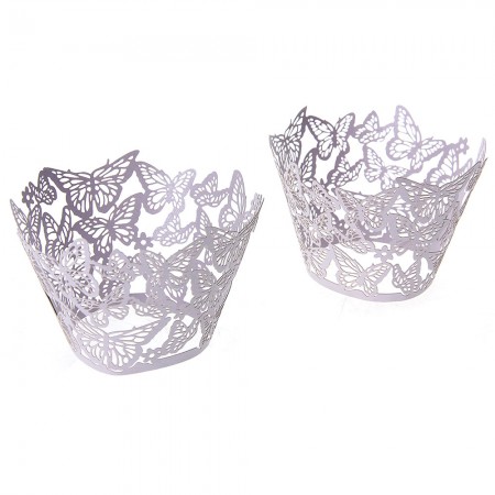 L'alysse 50pcs Cupcake Cake Wrap Wrapper Butterfly Laser Cut Wedding Party Light Purple