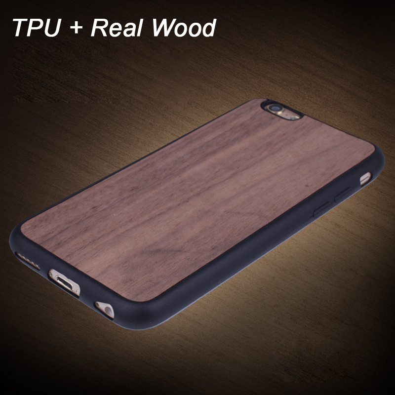 Real Wood + TPU Cover for Iphone 6 / 7 / 8 Plus Back Hard Wooden case
