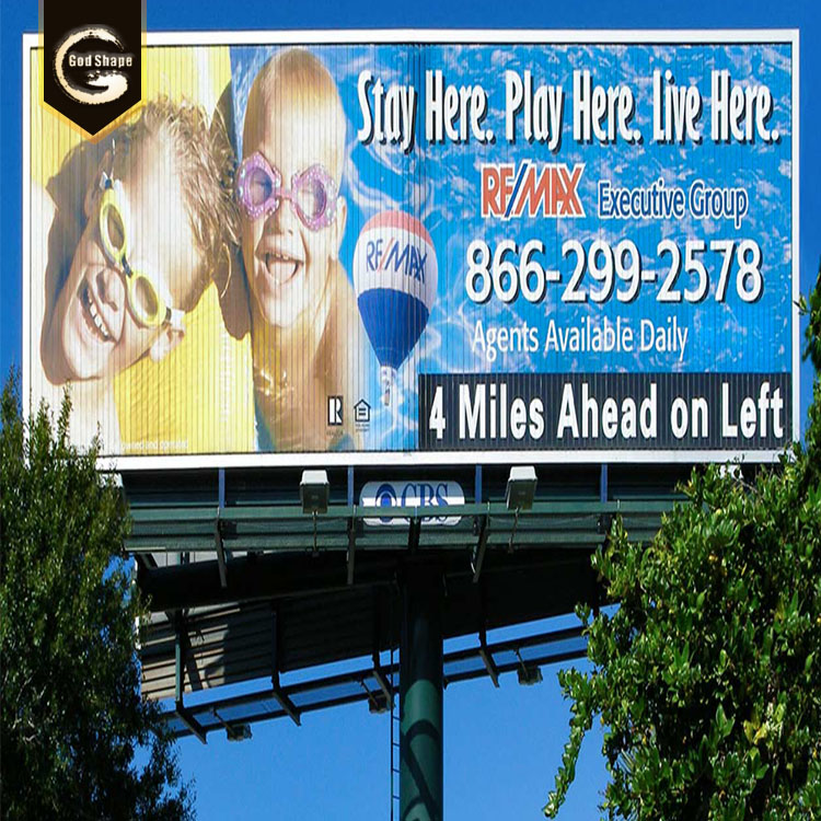 Pole standing fixed instaltion roadside advertising double side sign billboard signage with light
