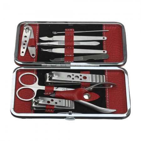 Set Kit 10 Stainless Steel Manicure Pedicure Nail Clippers Travel Case Bag