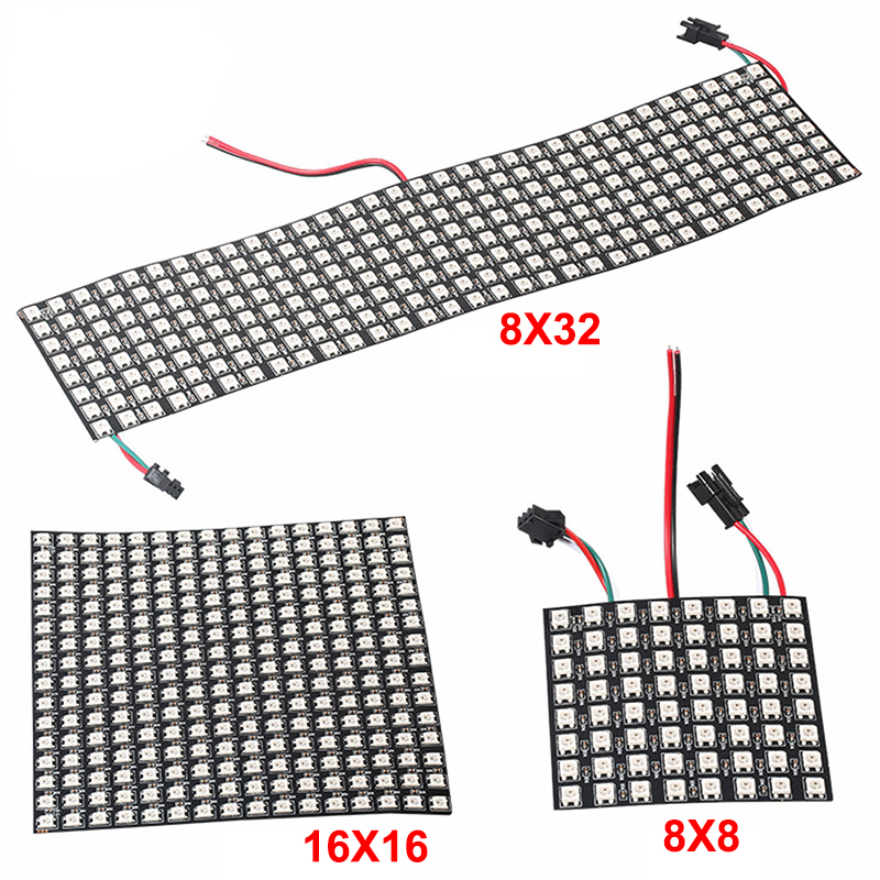 8*8 16*16 8*32 Pixel  256 Pixels WS2812B Digital Flexible LED Panel Individually Addressable Full Dream Color DC5V