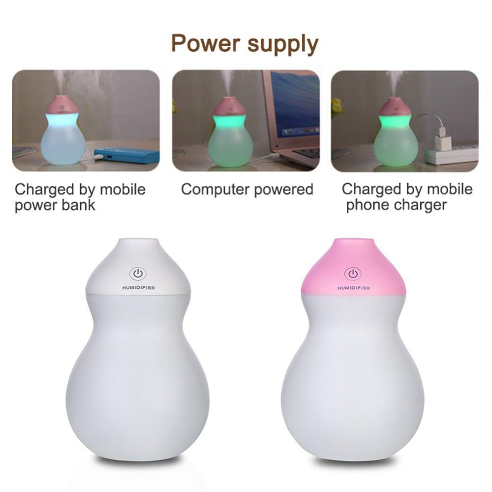 Mini USB Powered Gourd Mist Humidifier, Innovative Waterless Auto-off and 7 Colors LED Lights Moistener for Home Office