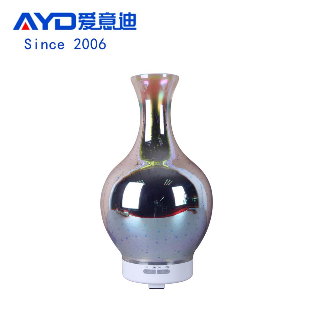 Colorful Fireworks design 3D Glass Vase Ultrasonic Essential Oil Diffuser with Humidifier Air & White Plastic Base