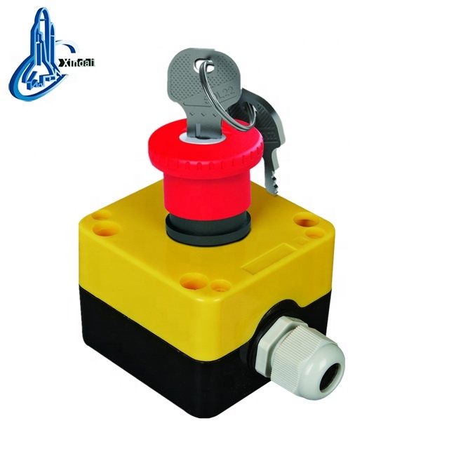 XDL722-JB188P IP67 mushroom head elevator emergency stop key release plastic push button switch control box