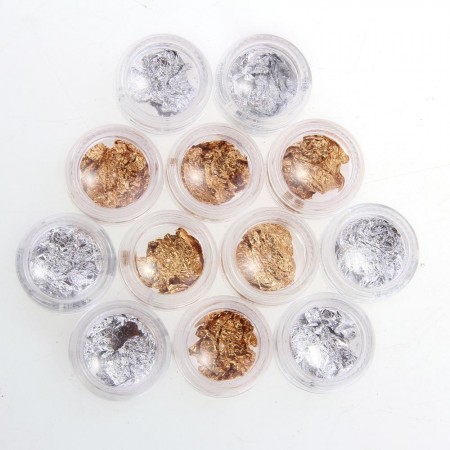12 PCS Gold Silver Foil Paillette Nail Art Tips French UV Gel