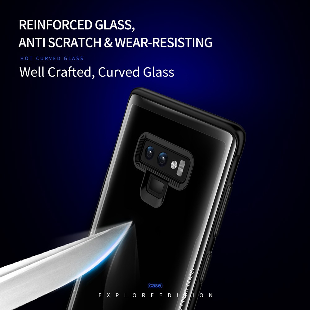 Clear 9H Tempered Glass back Cover Phone Case for Samsung galaxy Note 9 TPU frame