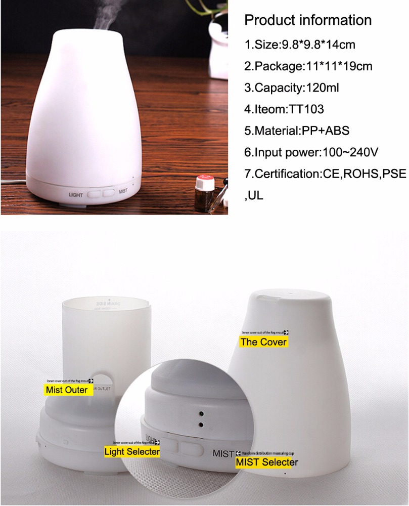 Hidly Classic 120 ml cool mist essential oil diffuser with 7 colors changing