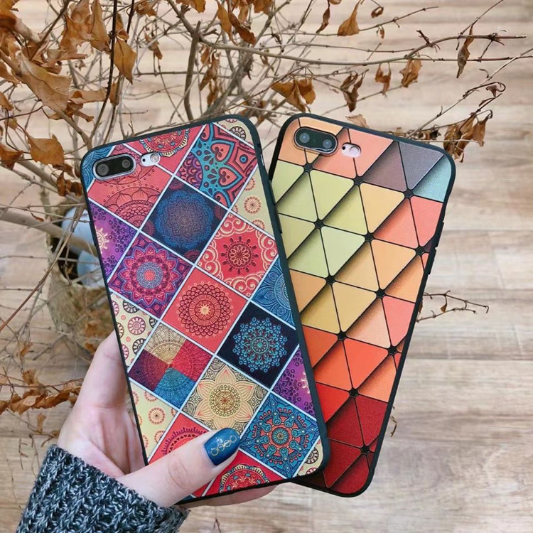 Embossing Plaid Mandragora Diamond Pattern Bumper Mobile Phone Case Covers for iPhone X 8 plus 7 plus