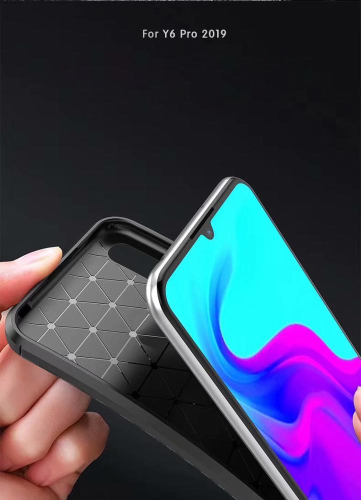 Carbon Fiber 360 Protective phone case For Huawei Y6 Pro 2019 TPU Silicone back cover case