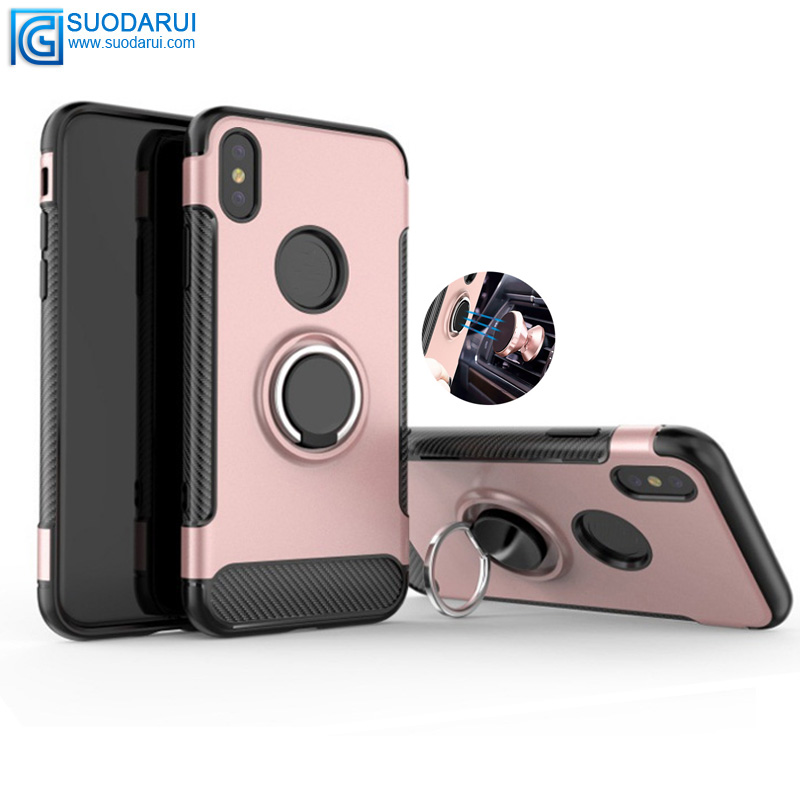Anti-drop rotating ring bracket Car Magnetic Case for Samsung for Huawei for LG for Vivo Opp0  Back carbon fiber cover