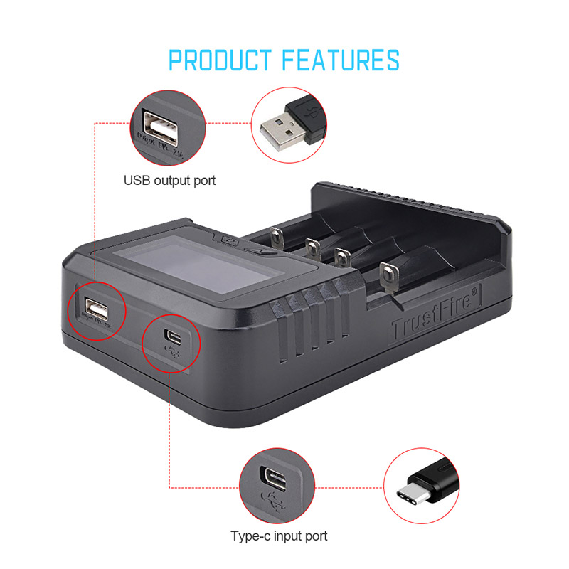 Trustfire tr-020 QC 3.0 intelligent Quick LCD Display Charger 0V Activation Power 14500 18650 32650 Charger (No incl Battery)