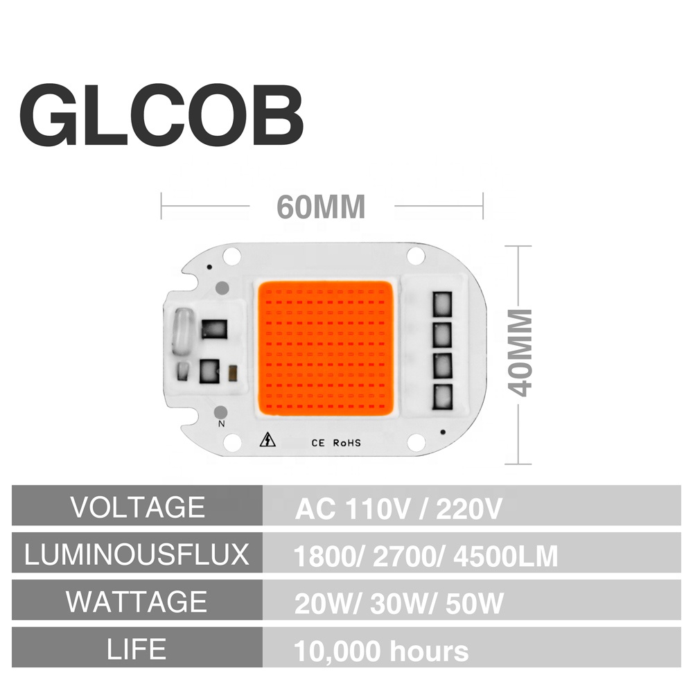 Full Spectrum LED COB Chip Grow light 20W 30W 50W AC220V Indoor LED Plant Grow Light