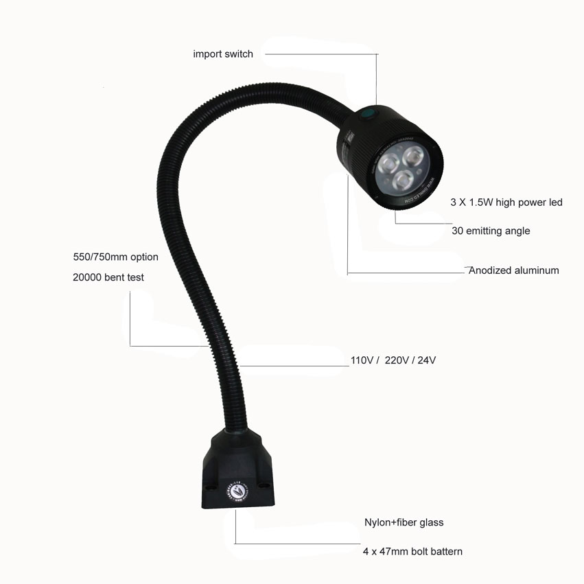 ONN M3W machine lamp led 24V 220V IP65 led gooseneck lamp