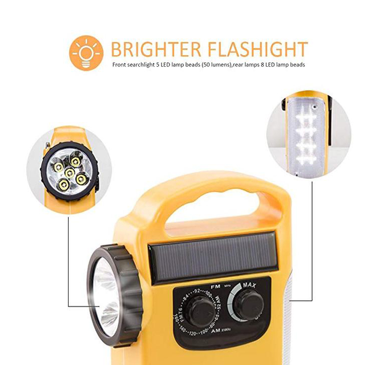 Goldmore rechargeable battery powered  solar dynamo waterproof radio emergency led flashlight with FM AM