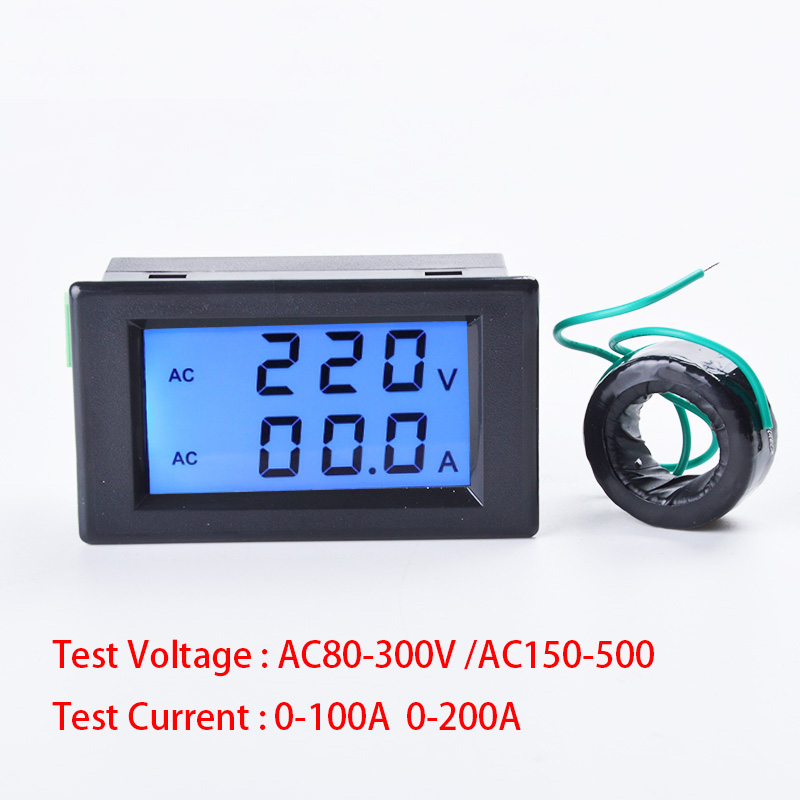 Digital Display AC Voltmeter Ammeter LCD AC80-300V, AC150-500V 100A 200A Dual Display Voltage Current meter With Transformer