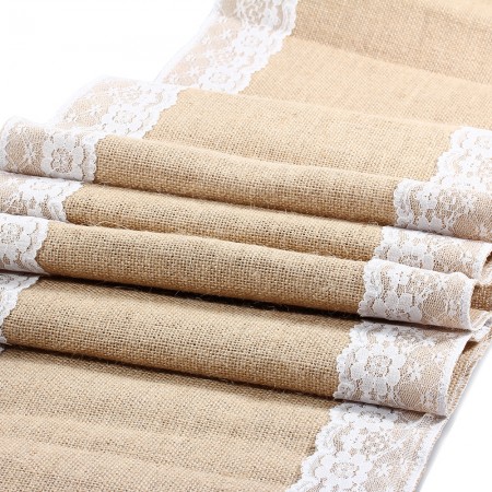 11.5 96 Natural Brown Burlap Lace Hessian Table Runner Wedding Party Decor