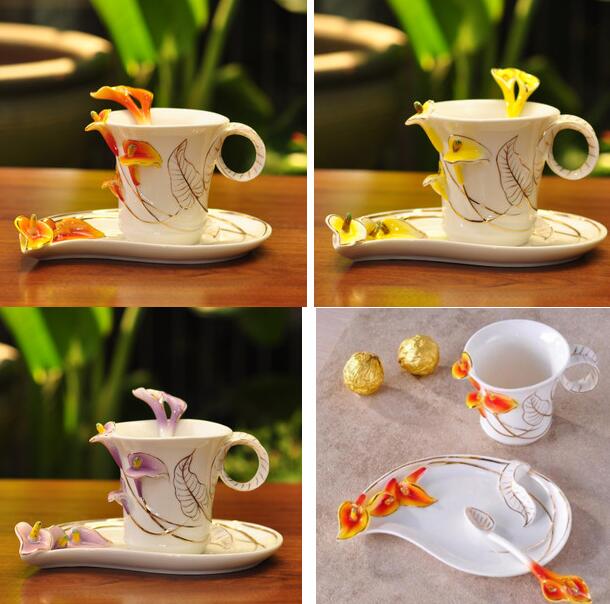 Coffee&Tea Sets with flower/Wedding gifts/8pcs Bone China/Coffee Mug