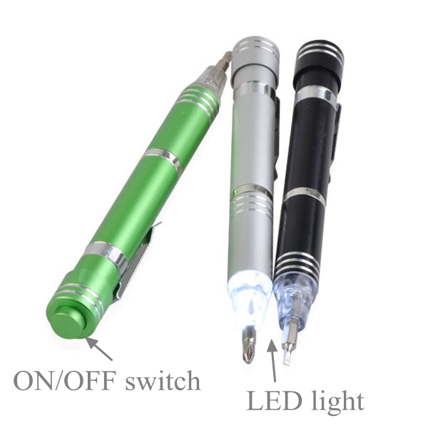 6 Bits Pen Philips Tools Screwdriver Set with LED Light