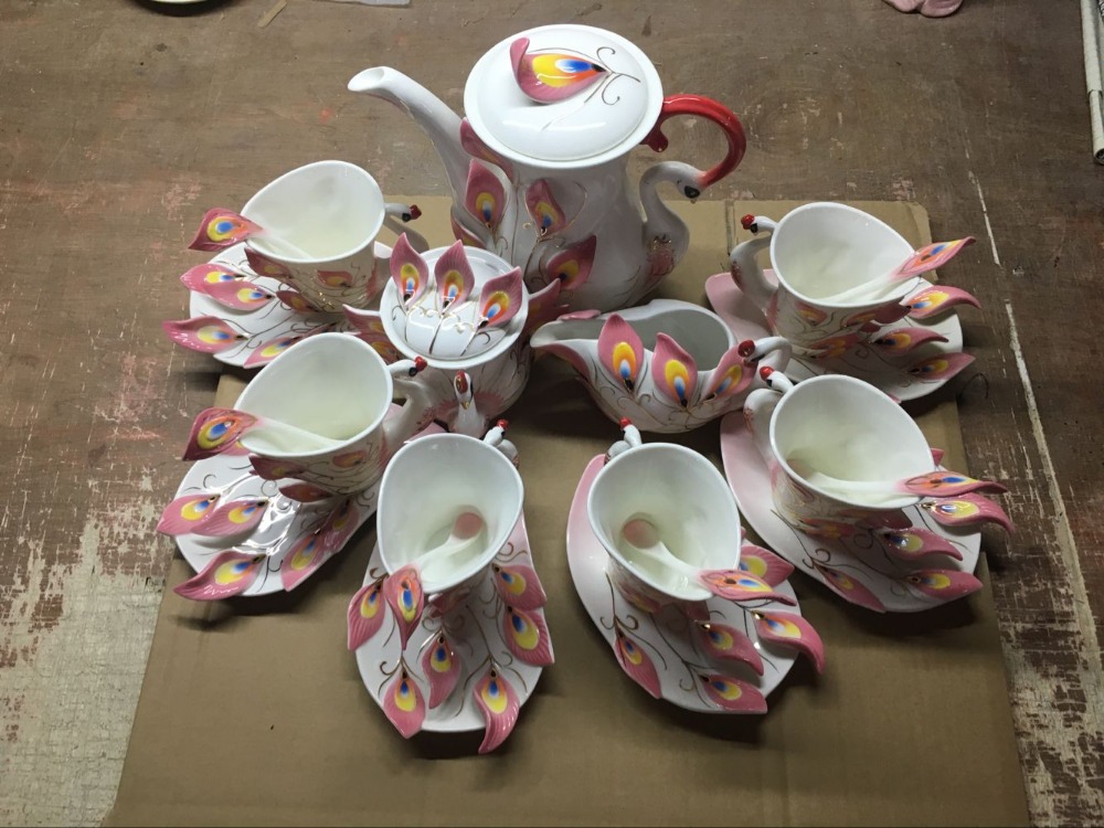 Popular Ceramic coffee set Peacock Coffee Tea Set Wedding gift tea set