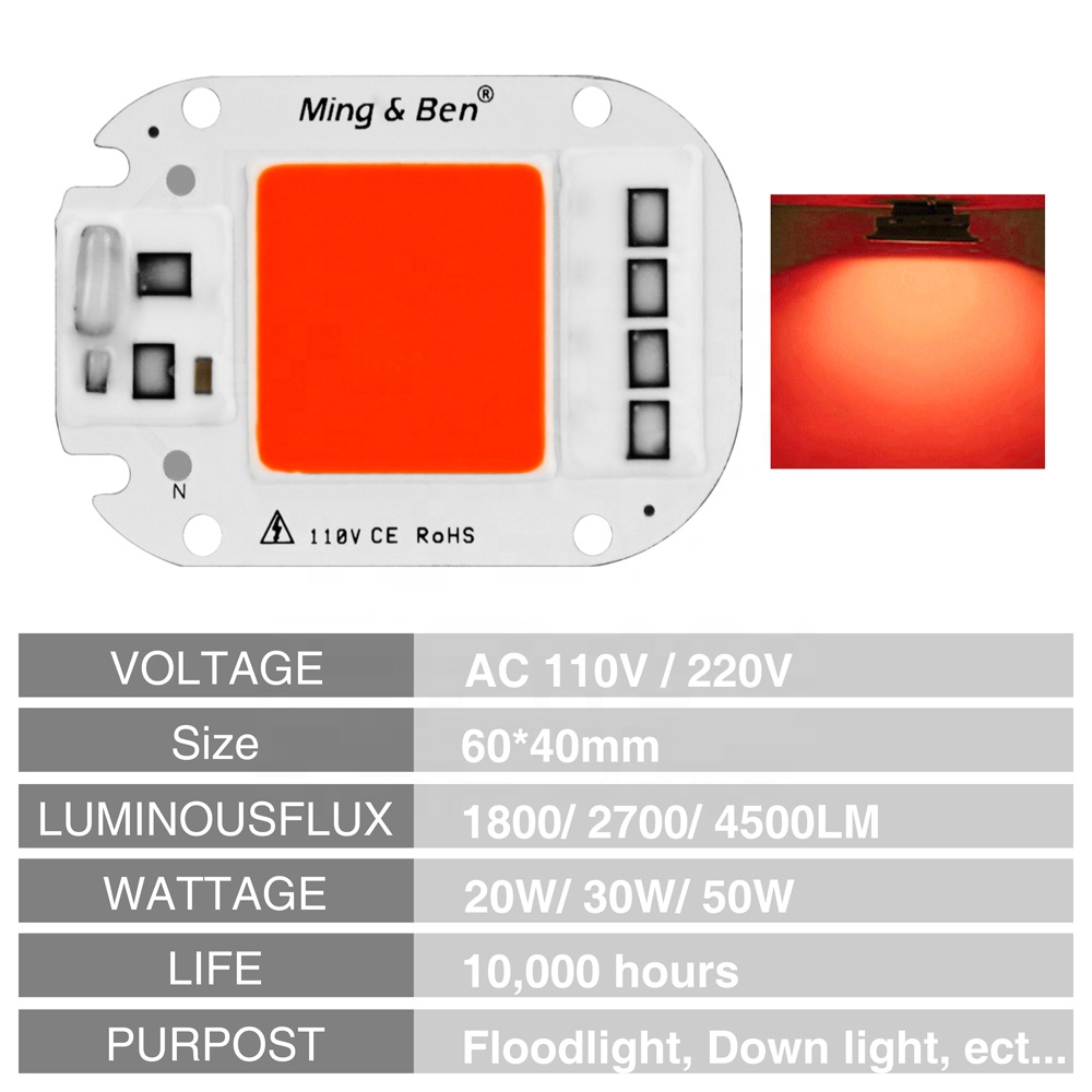 AC110V 220V LED Flip Chip Red Copper Board High Power 20W 30W 50W cob led Epistar chip