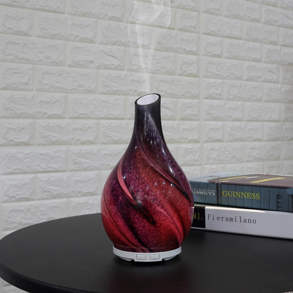 100ml Glass Vase Shape Cool Mist Humidifier for Home Office Bedroom Living Room with 4 Time Setting and 7 Color Changing LED