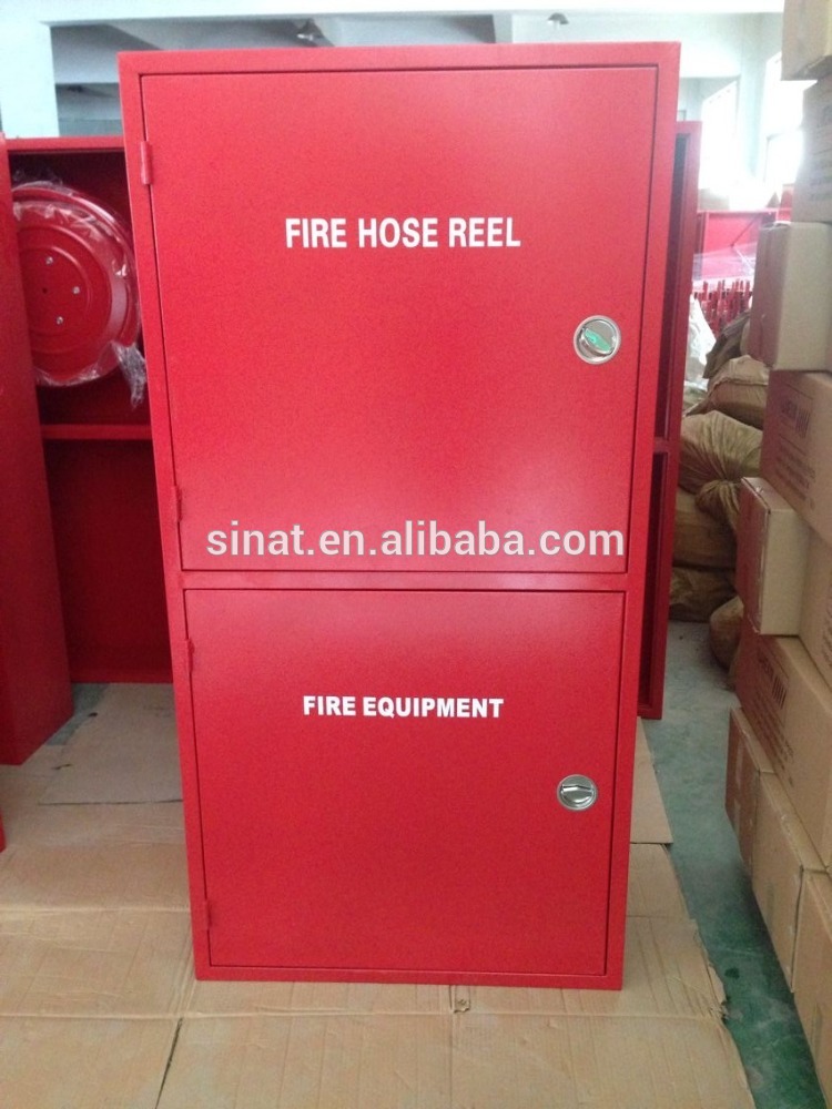 Double door ral3000 red fire hose reel steel cabinet vertical door type