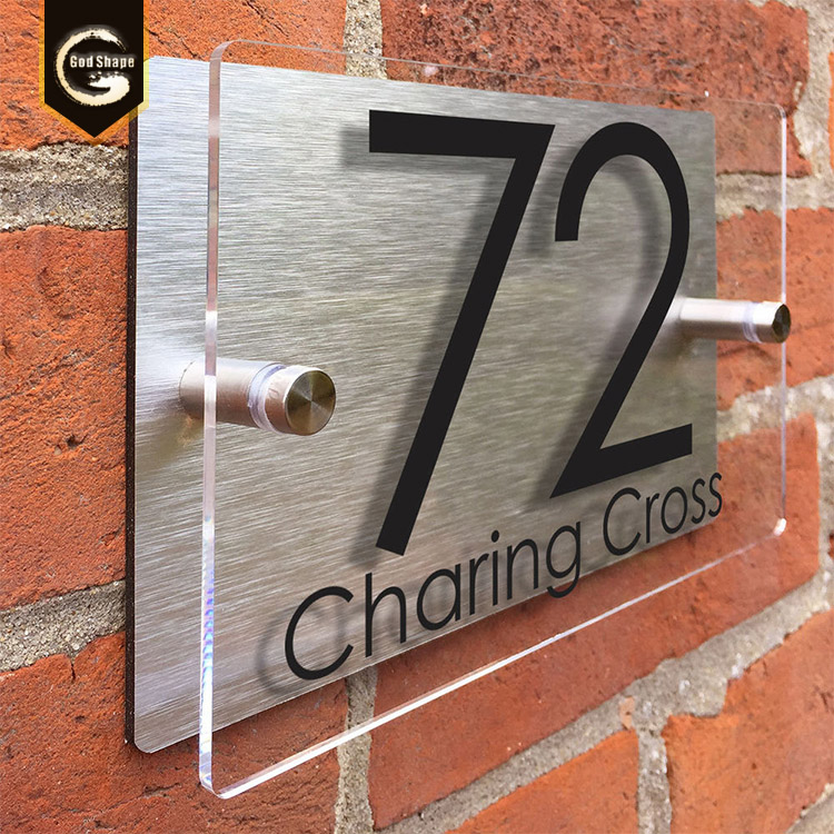 Custom transparent acrylic door  sign name plate laser cutting house wall mount