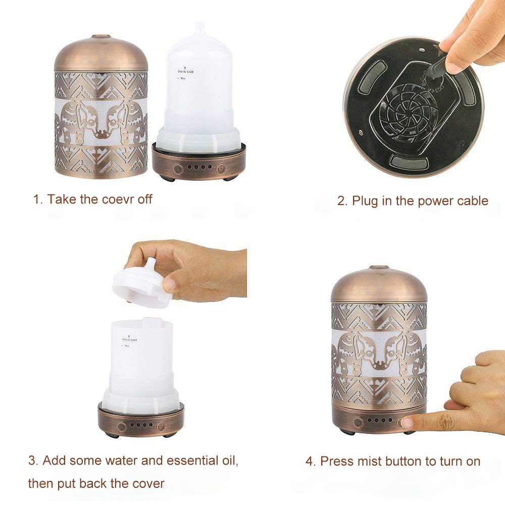 100ml Metal Aroma Diffuser with Colorful LED lights Christmas Gift for Girlfriend 2019