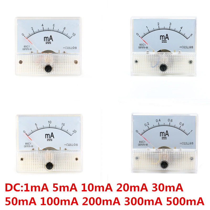 DC Analog Current Meter Panel 1/5/10/20/30/50/100/200/300/500mA AMP Gauge Current Ammeters