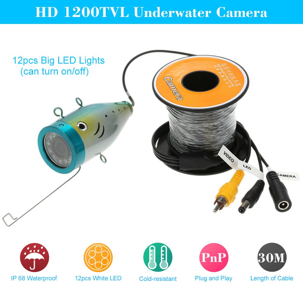 30M HD 1200TVL Fishing Camera 12pcs Led Lamps CCTV Camera Waterproof Underwater Fish Finder for Ice/Sea/River Fishing