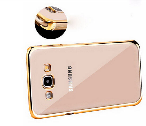 Luxury thin Gold plating crystal clear tpu case for samsung galaxy J5, transparent tpu soft phone cover for samsung j1/j3/j7