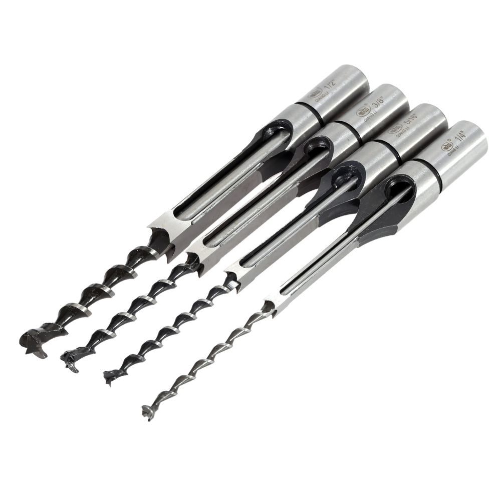 4pcs Professional Woodworking Mortising Chisel Set Square Hole Extended Drill Set High Quality Woodworking Saw Tool 1/4-1/2 Inch