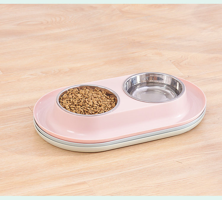 Plastic Base Pet Bowl Stainless Steel Double Dog Pet Bowl Feeder Bowl