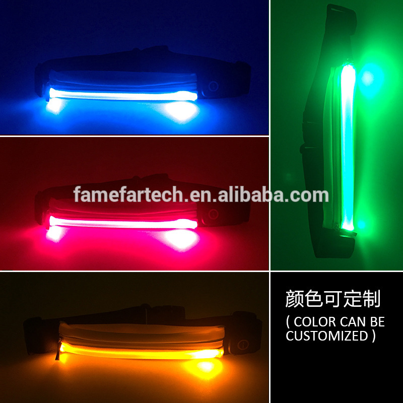 High quality adjustable LED light running waist belt outdoor elastic waist bag with single pocket