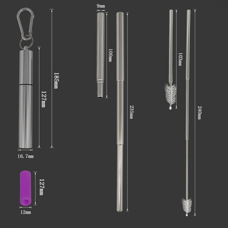 Portable Folding Foldable Drinking Collapsible Reusable Metal Straw, Telescoping Telescopic Stainless Steel Straw