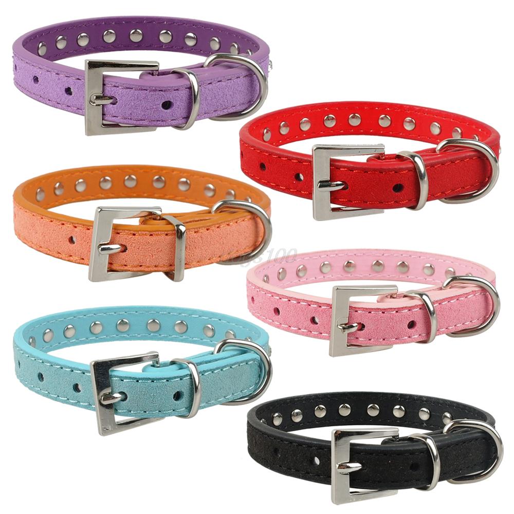 Rhinestones Dog Collar Soft Suede Leather Dog Collars Crystal Cat Collar for Small Dog Puppy Cat 3 Sizes