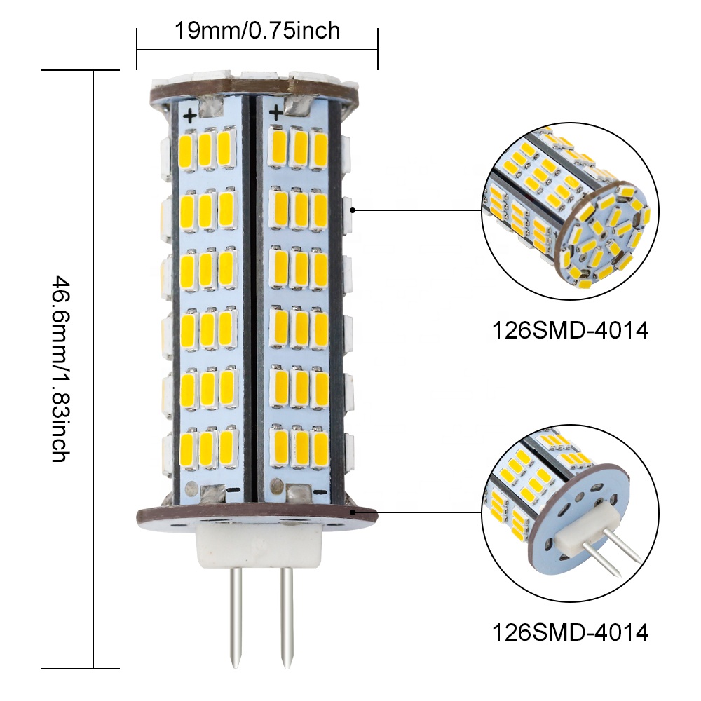 3W 120V G4 Jc10 126Smd 4014 Led 6V 12V 24V 30V 30W Dimmable Cob G6.35 Corn Bulb