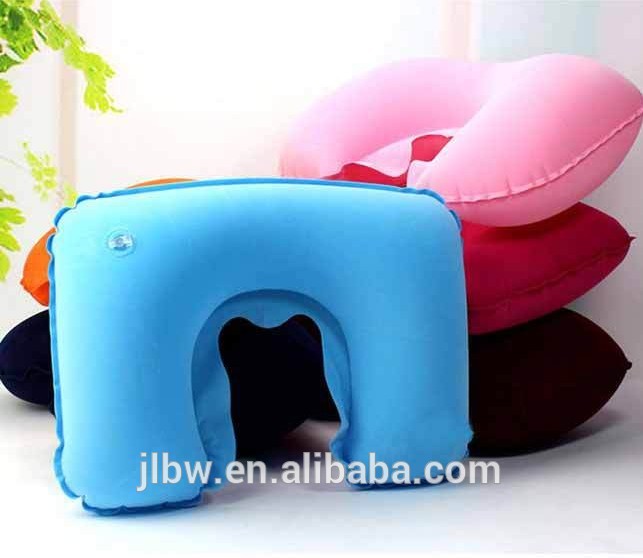 Blue PVC Flocking Inflatable Travel Pillow Set with Sleep Mask And Pouch