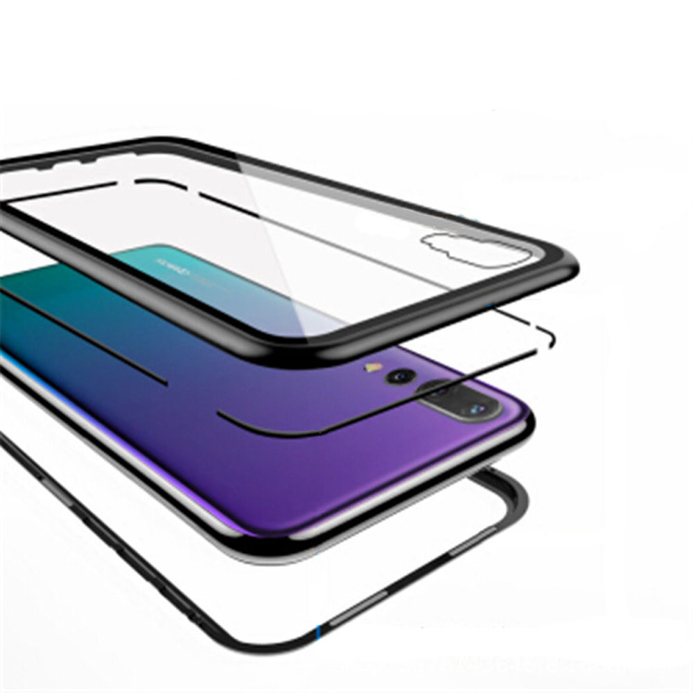 360 Metal frame glass flip  cover explosion Magnetic phone case For Huawei P20 P20 Pro