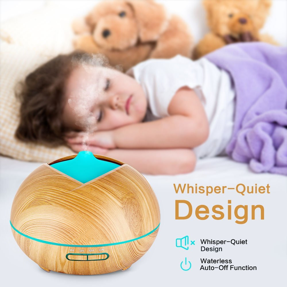 Air Cool Mist Wood Grain 300ml Aroma Diffuser with 7 LED LighSt, Aromatherapy function