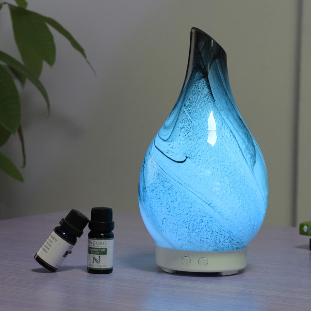 Hidly Essential Oil Diffuser 100ml Art Pattern Handmade Glass Aromatherapy Diffuser with Intermittent Setting Led Night Light