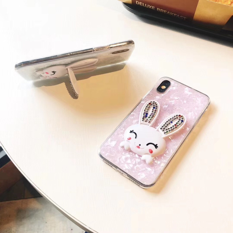 Diamond Pattern Soft TPU Phone Case with Rabbit Stand Holder for iPhone Xs Max X 8 7 6 Plus